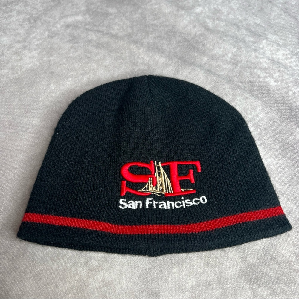 Lanza San Francisco SF Black Beanie Cap Souvenir Embroidered Golden Gate Calif